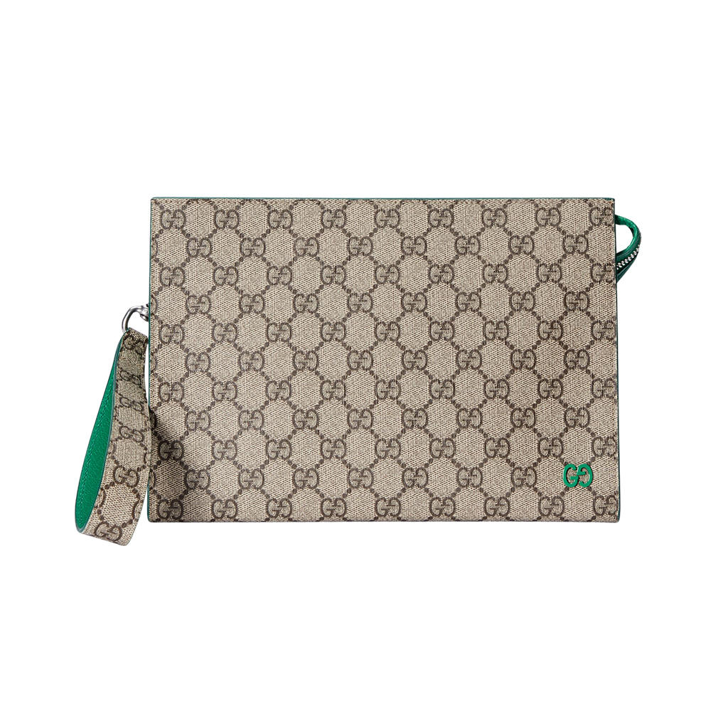 Gucci Pouch with GG Detail Supreme Canvas Beige Ebony Green  display picture 2