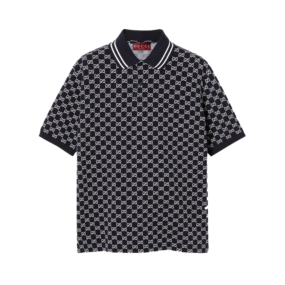 Gucci GG Jacquard Embroidery Polo Shirt Grey White – voilà.id
