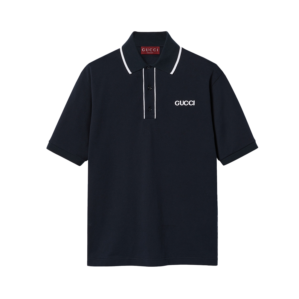 Grey Gucci Polo Shirt Gucci Embroidery Cotton Piquet Polo Shirt