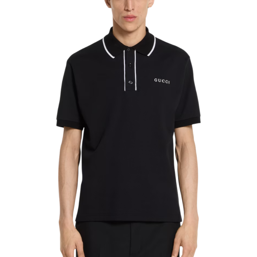 Gucci Cotton Piquet Polo Shirt With Embroidery Black – voilà.id