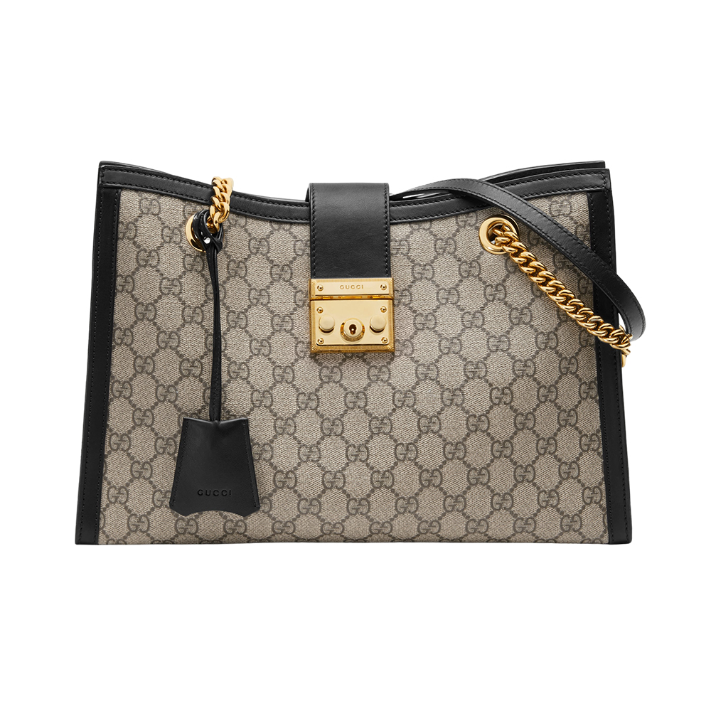 Gucci Padlock Medium GG Shoulder Bag Beige Ebony Black Ghw