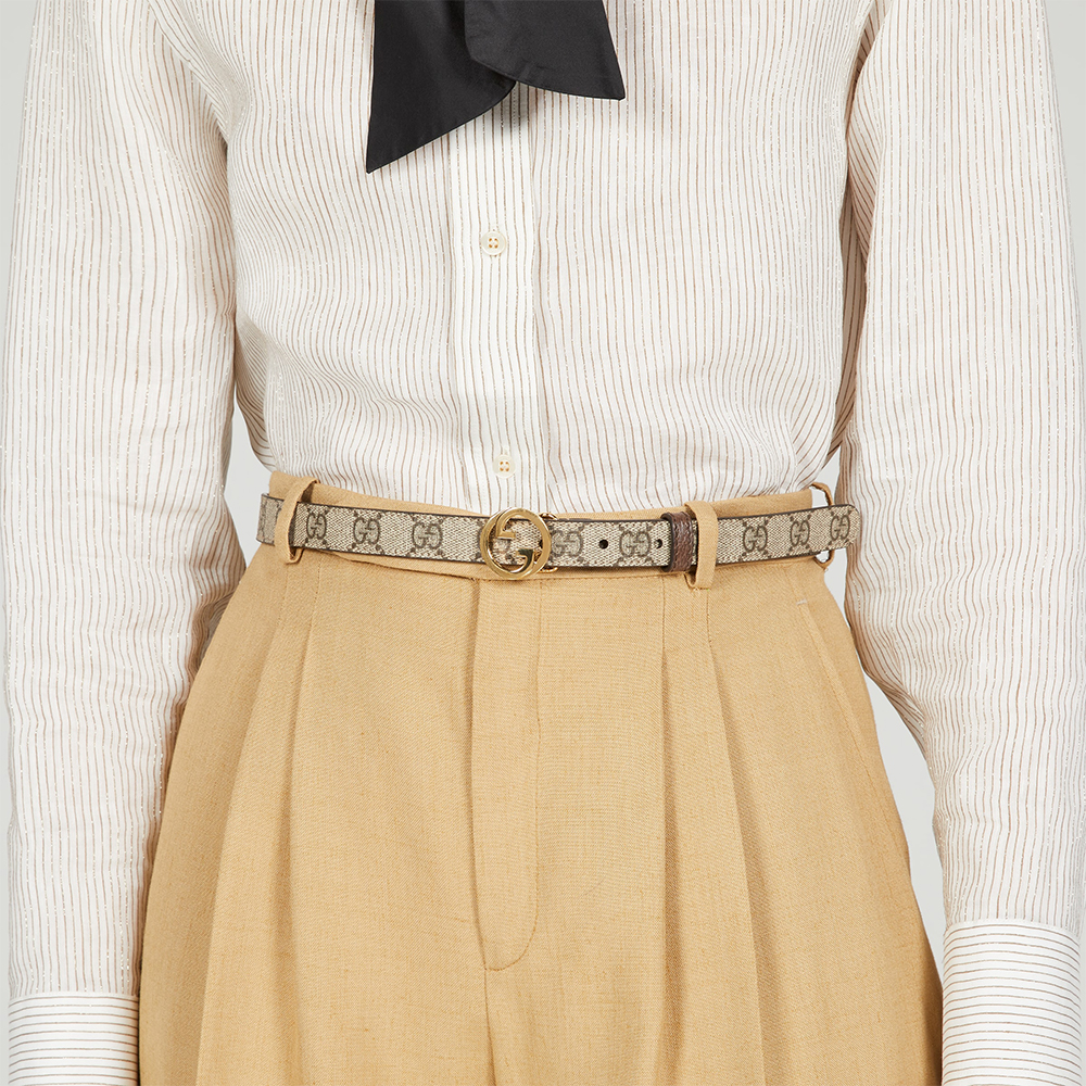 Gucci Blondie Supreme Canvas Thin Belt 20mm Beige and Ebony  display picture 2