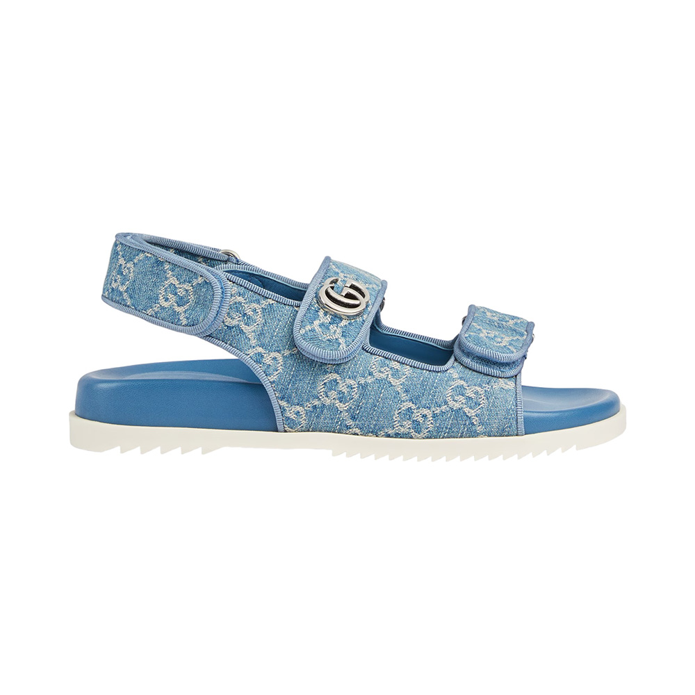 GUCCI 26S WEDGE SANDALS 100 MM IN LIGHT BLUE DENIM