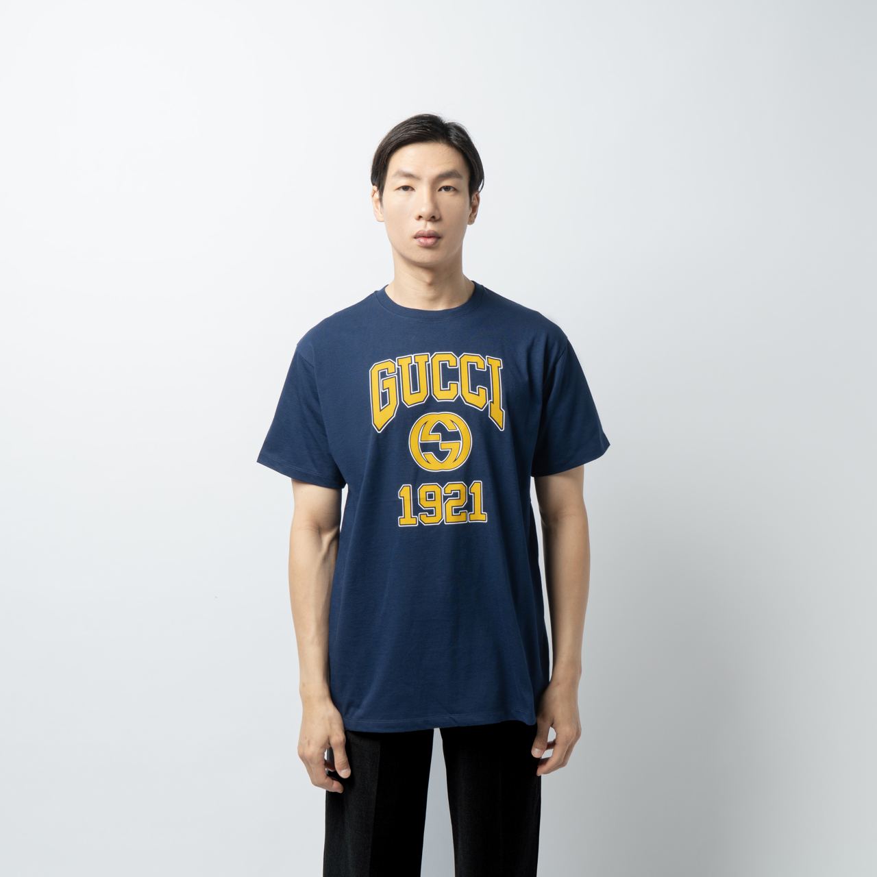 Gucci Interlocking GG 1921 Logo Print T-Shirt Blue – voilà.id