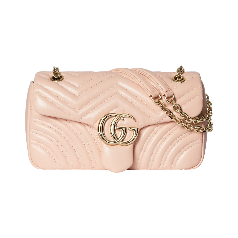 Gucci GG Marmont Medium Back Pocket Shoulder Bag Pale Pink Ghw