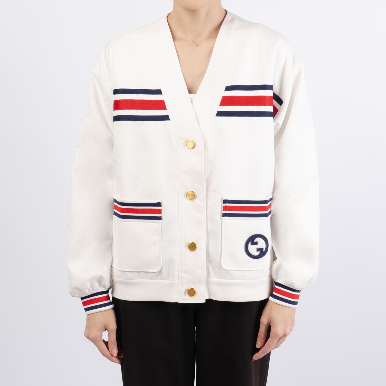 Gucci Technical Jersey V-Neck Cardigan with Web White – voilà.id