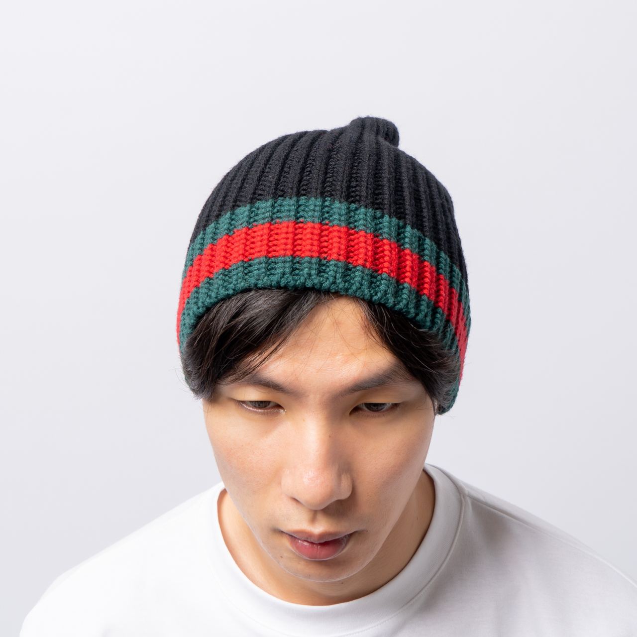 Gucci Black Wool Hat with Green Red Web voila.id