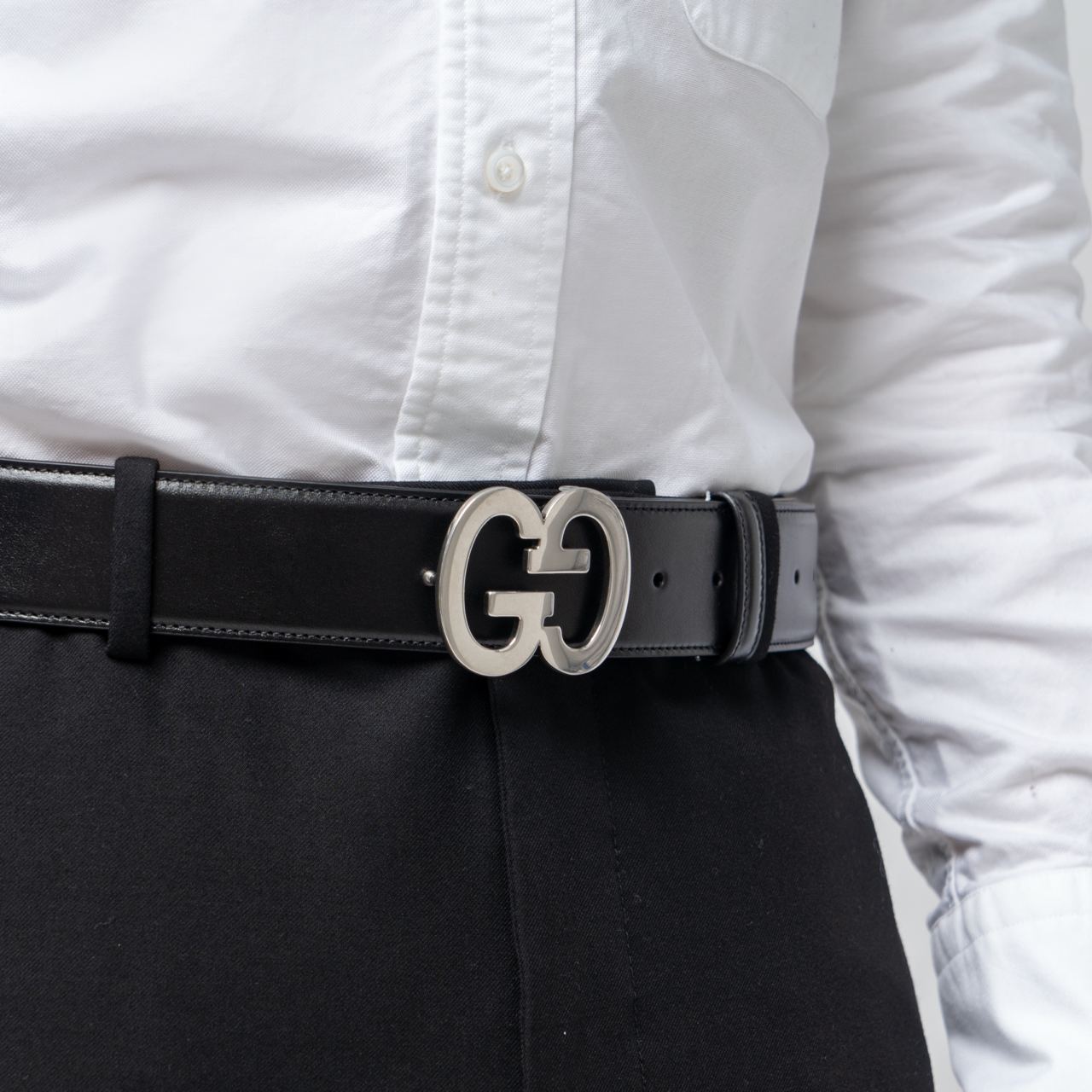 Gucci GG Buckle Wide Leather Belt 40mm Black –