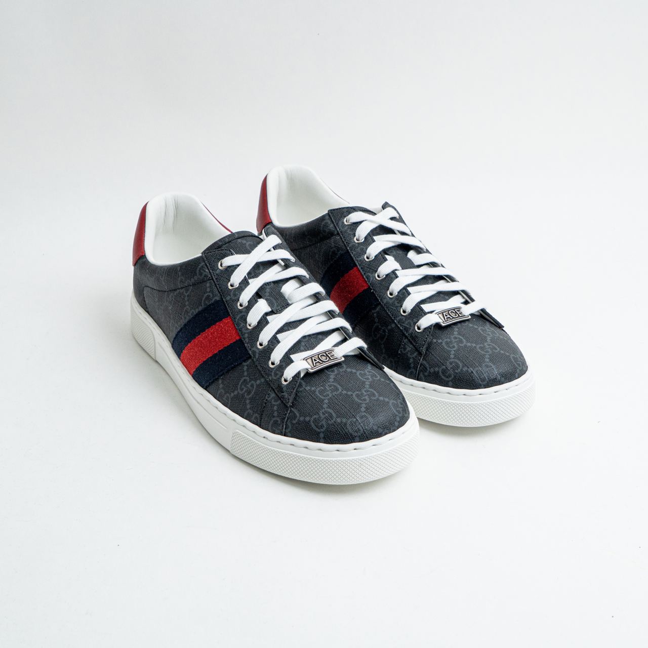 Gucci Ace GG Supreme Sneakers with Red Green Web Beige Ebony