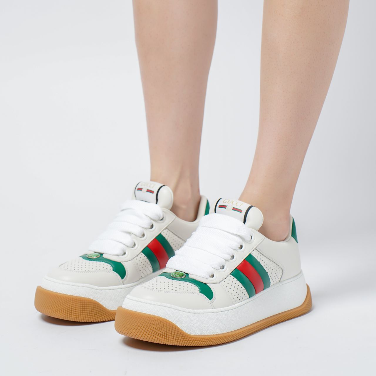 Gucci Screener Sneakers with Red Green Web White Women