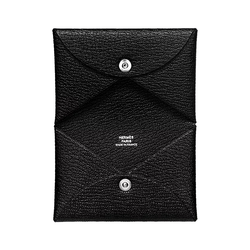 ★Hermes Calvi Card Holder Epsom & Palladium Noir★ Brand New ( Rank N ) HERMÈS Calvi card holder Black (89