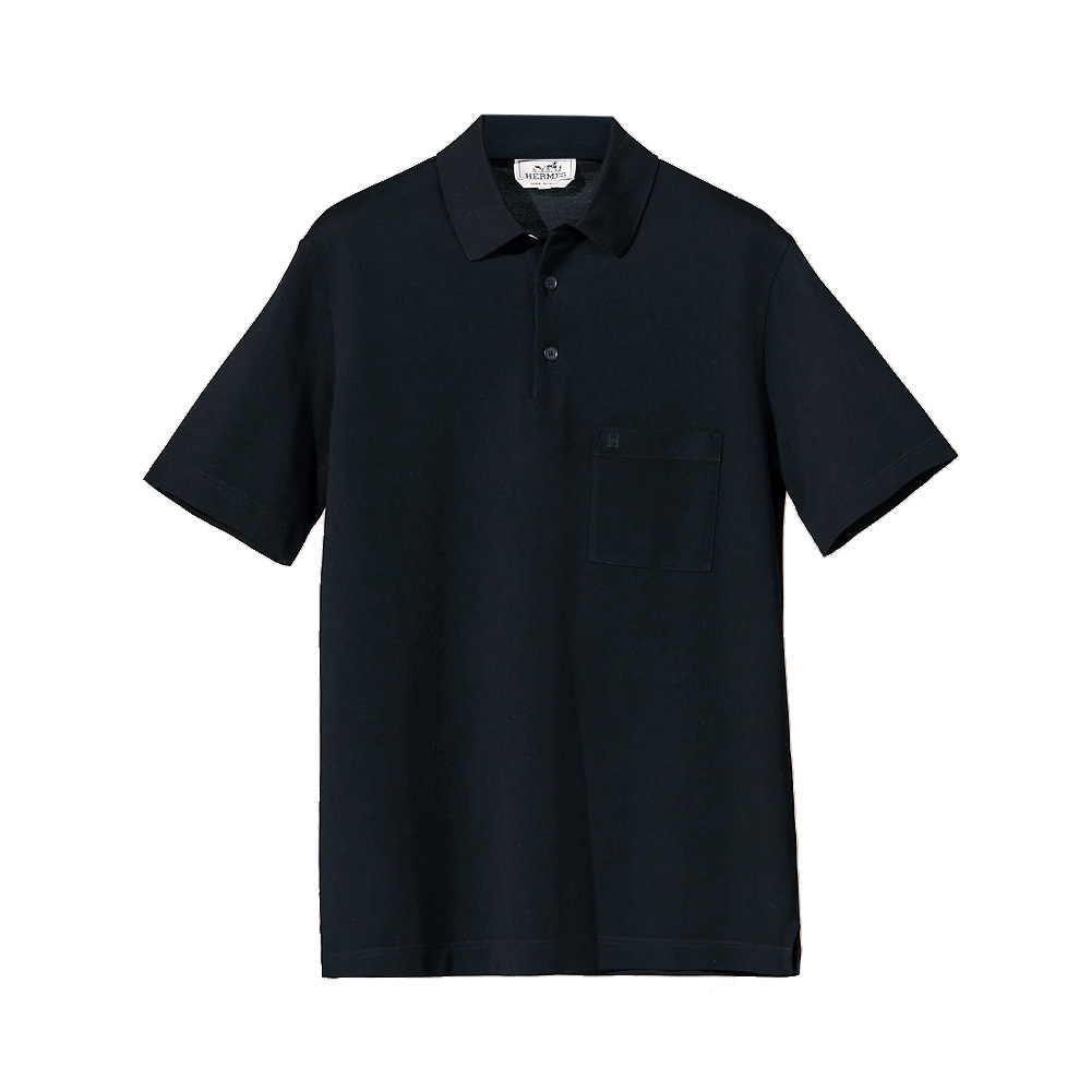 Hermès H Embroidered Buttoned Polo Shirt Blue Marine – voilà.id