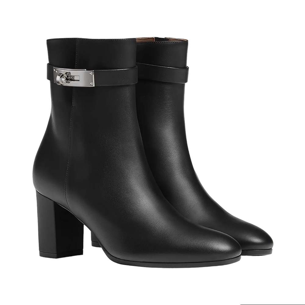 Hermès Saint Germain 70 Calfskin Ankle Boots Black Phw –