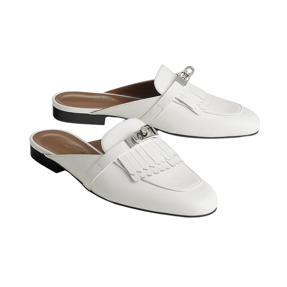 ローファー・オックスフォード HERMES | Oz mule in fringed H241068Z Replica Hermes Women's Oz Mules with Fringed in Black/White