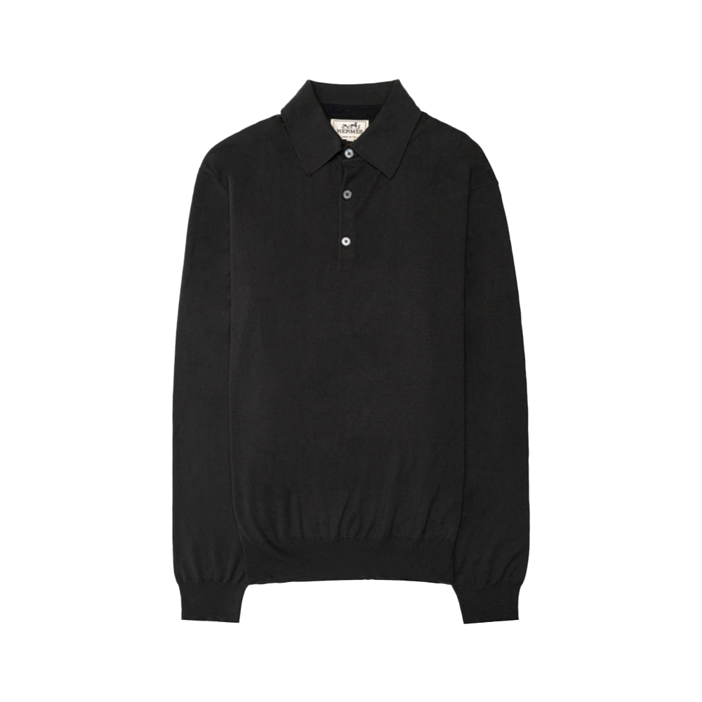 HERMES ブラック 長袖カットソー XL HERMES エルメス シルク ニット切替 総柄 長袖シャツ トップス l