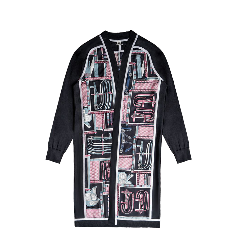 Hermès Lettres Equestres Long-Sleeve Twillaine Cardigan