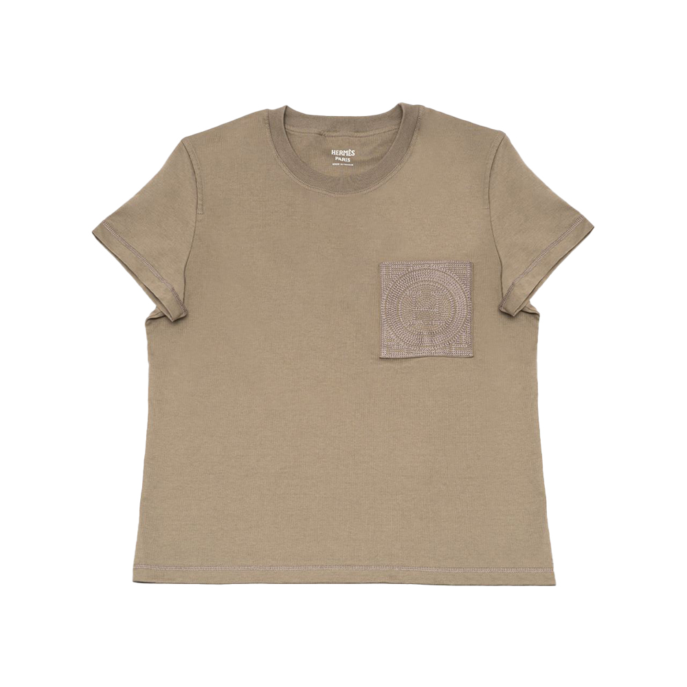 Hermès Embroidered Pocket T-Shirt Gris / Etoupe – voilà.id