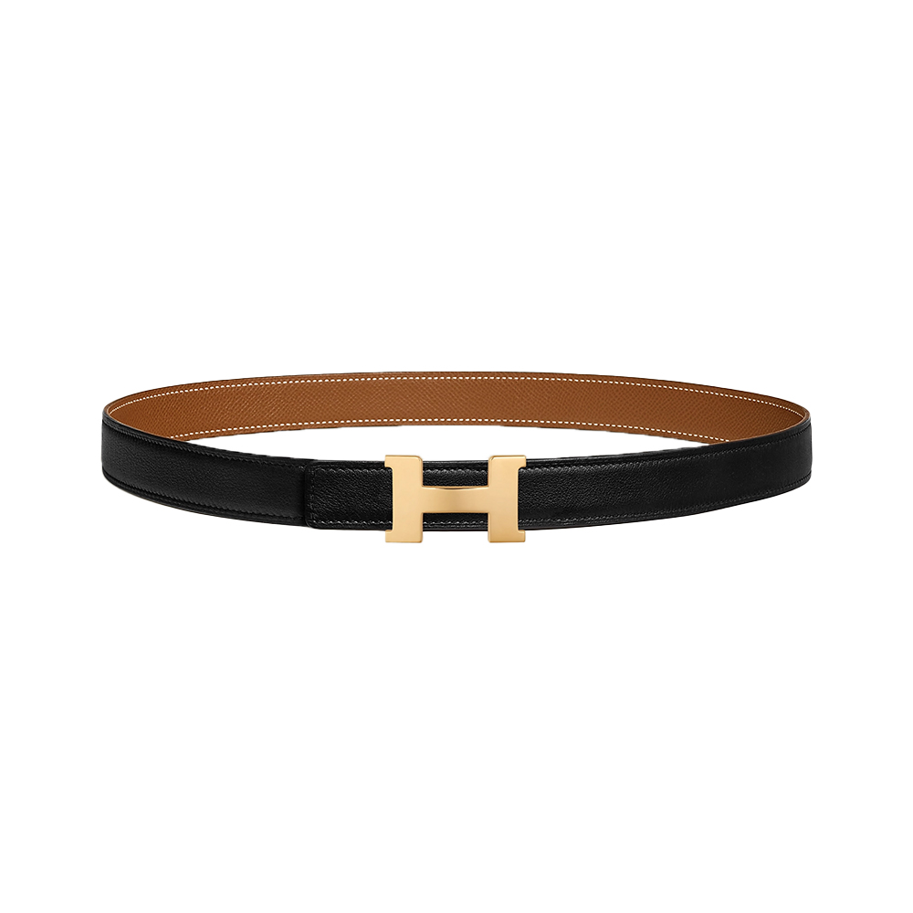 【Noir&Gold /Gold金具】HERMESリバーシブルベルト 24mm エルメス ベルト メンズ ベルトバックル H リバーシブルベルト