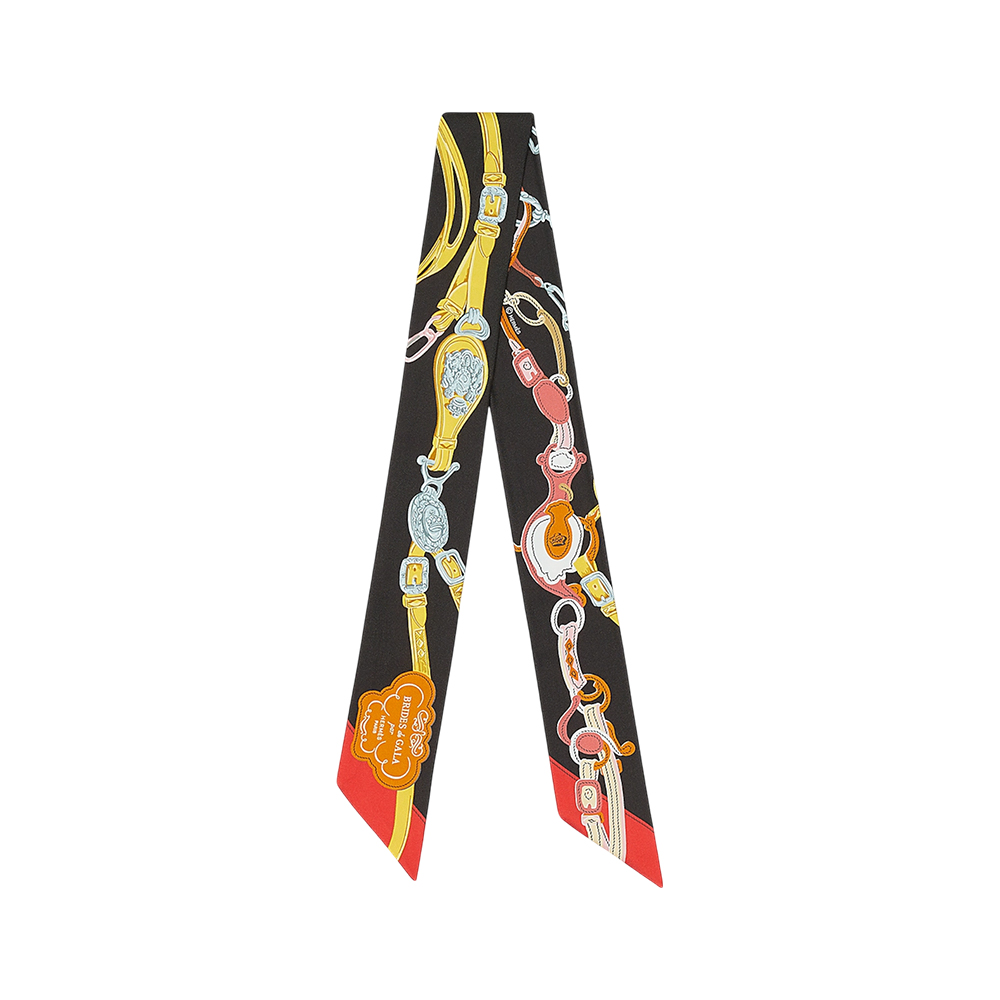 Hermès Brides de Gala Applique Pique Twilly Ebène / Jaune d