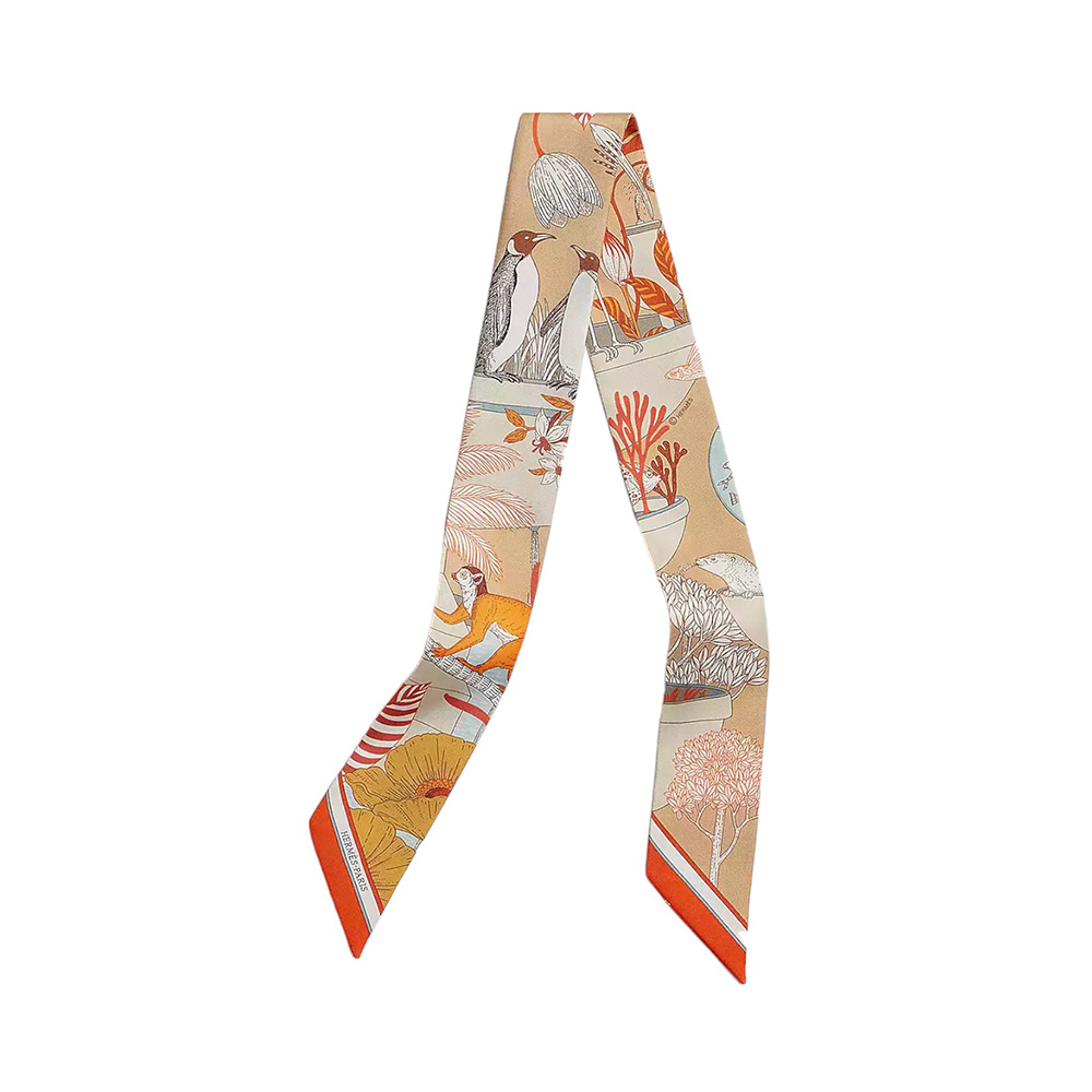 エルメス Twilly Hermes Parade (Marron / Gris / Orange) HERMES Silk Parade CG Twilly Marron Gris Orange 1523390