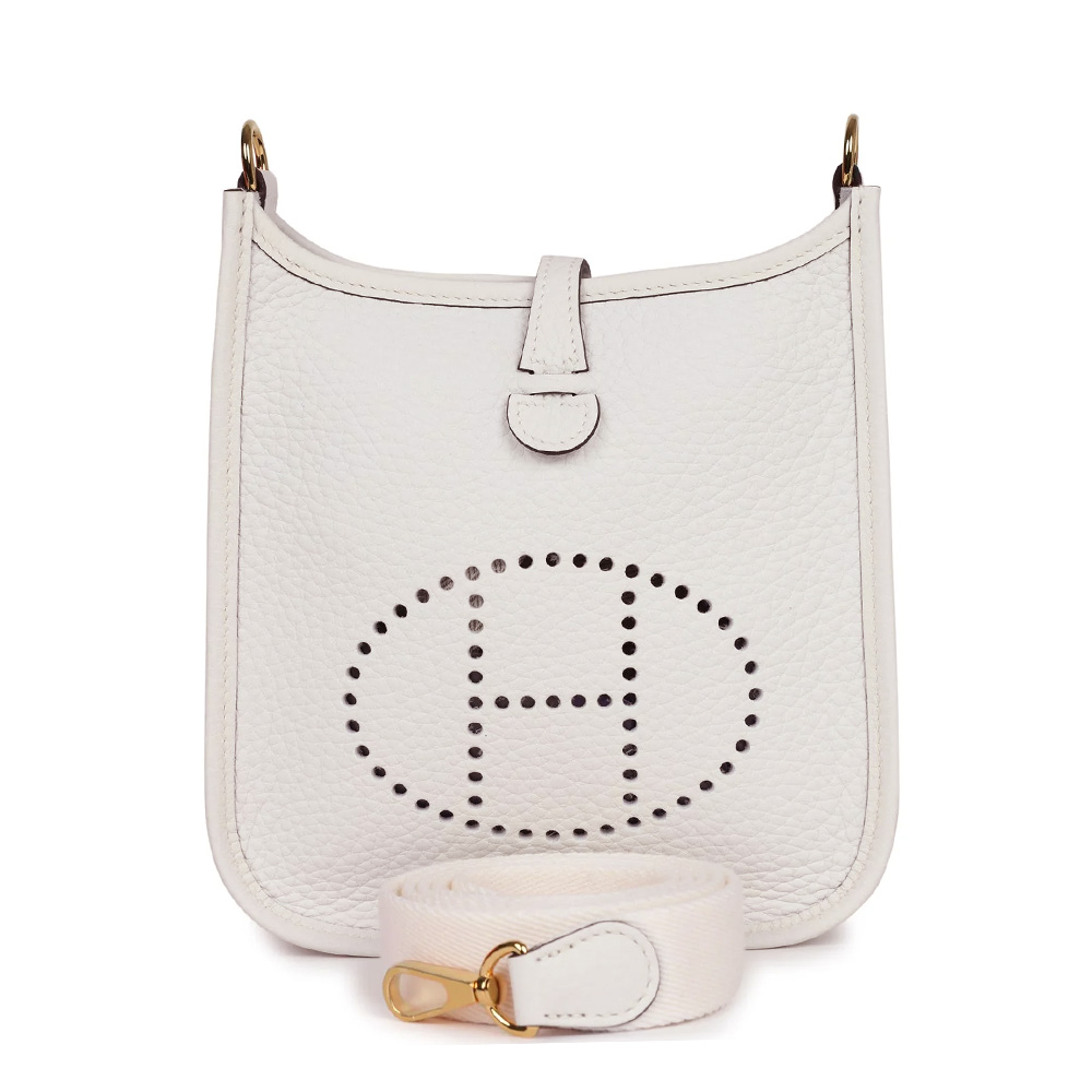 Hermès Mini Evelyne Gris Pale Clemence Ghw W with Nata Strap voilà.id