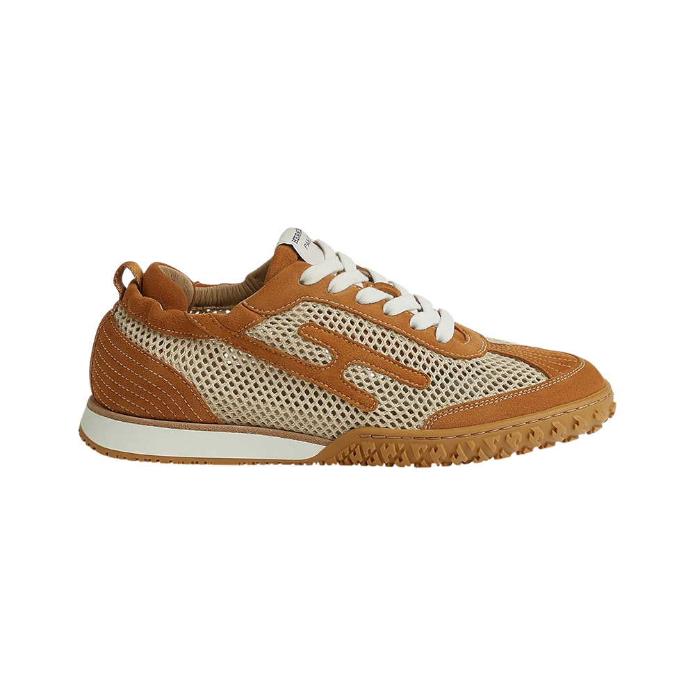 Hermès Jet Crochet and Suede Goatskin Leather Sneakers Beige