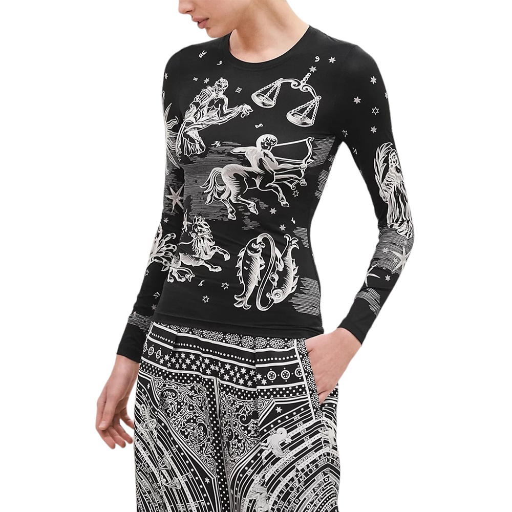 Hermes Astrology Bandana Printed Long Sleeved T-Shirt Black – voilà.id