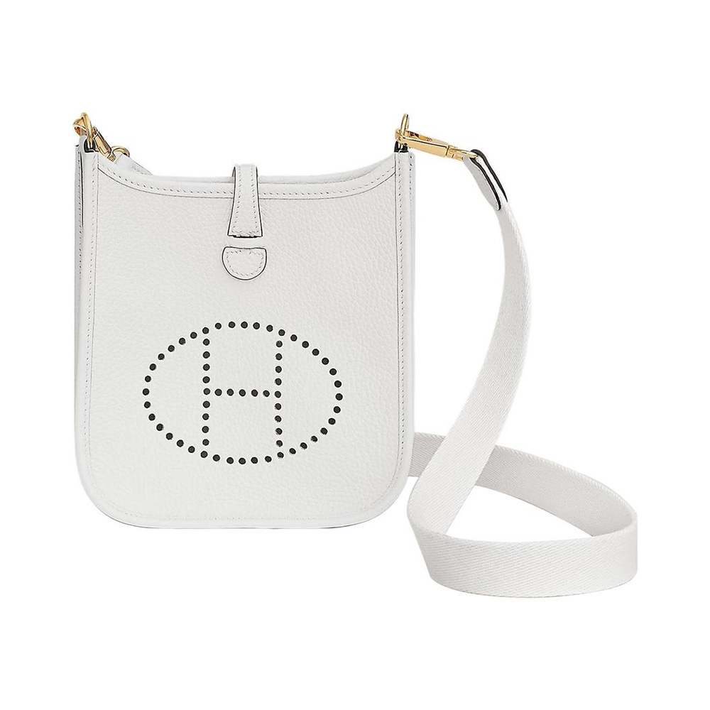 Hermes New White Taurillon Clemence Amazone Evelyne TPM With Gold Hardware