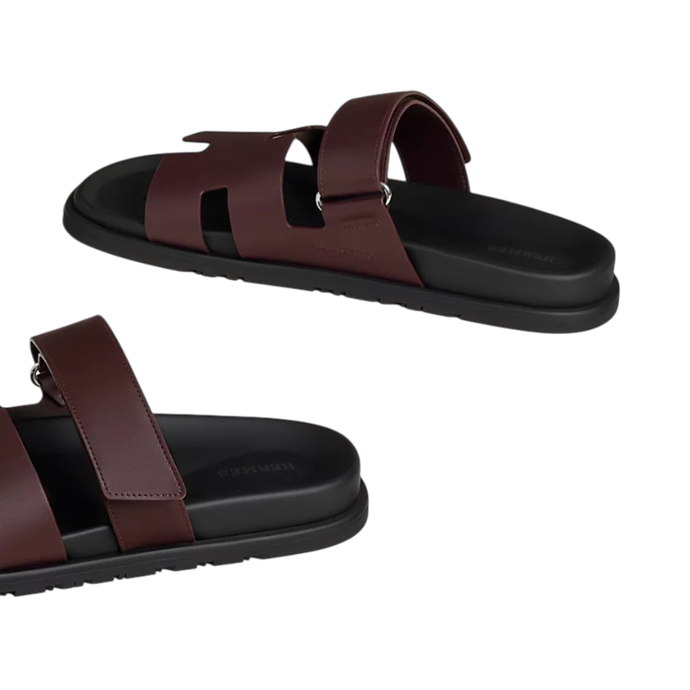 Hermès Chypre Calfskin Sandals Bordeaux Men – voilà.id