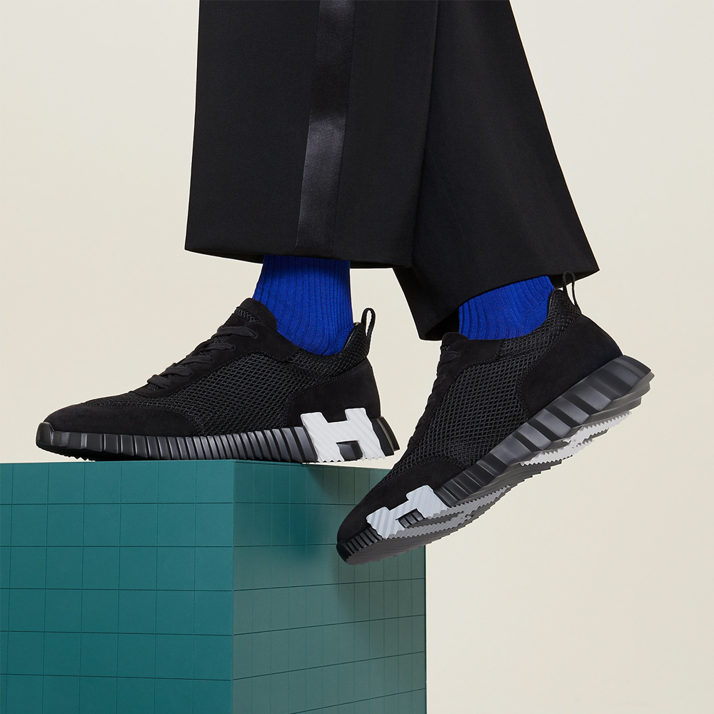 Hermès Bouncing Air Mesh and Suede Goatskin Sneakers Vert Toundra