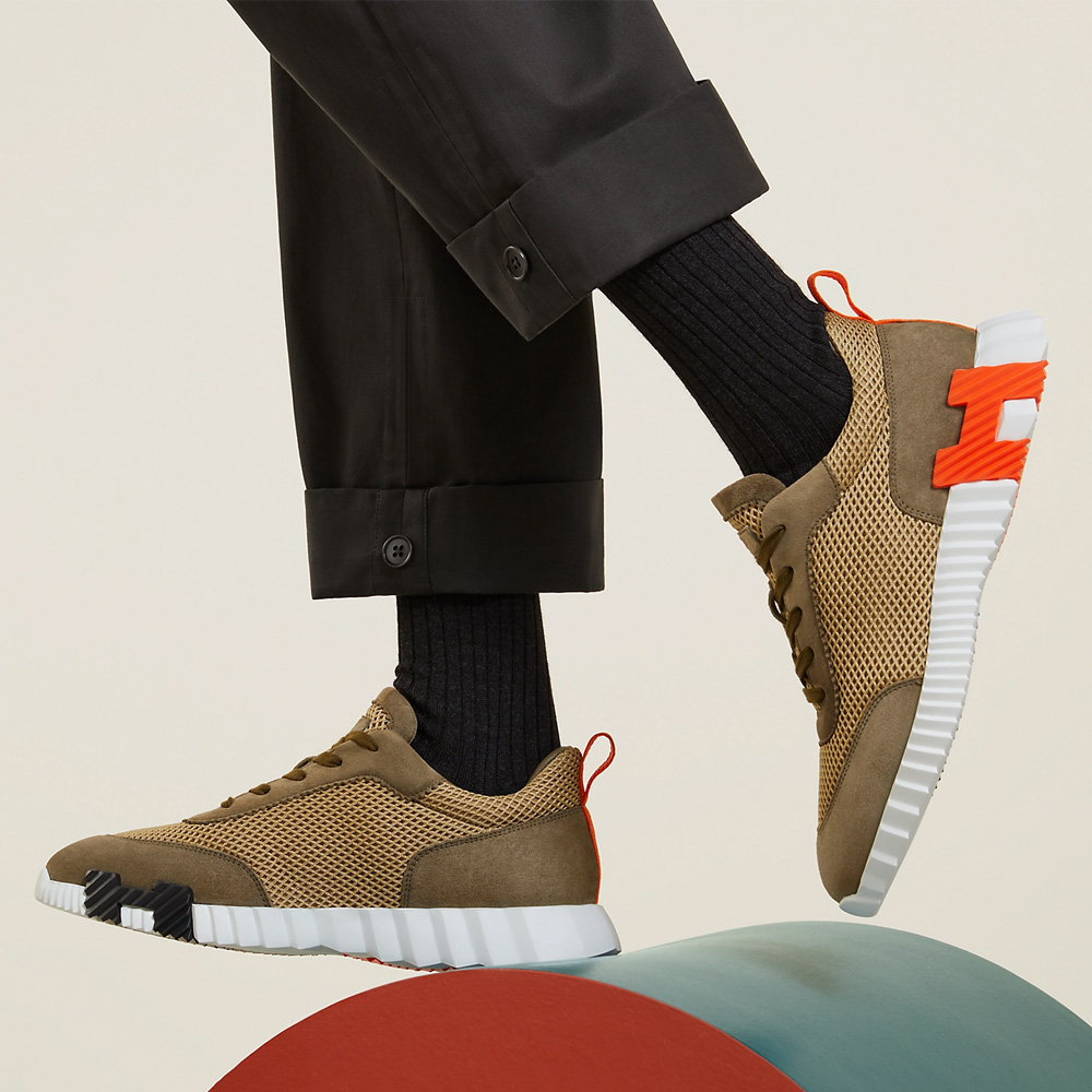 【日本入手困難】Trail mesh fabric and suede sneakers Hermès Bouncing Air Mesh and Suede Goatskin Sneakers Vert