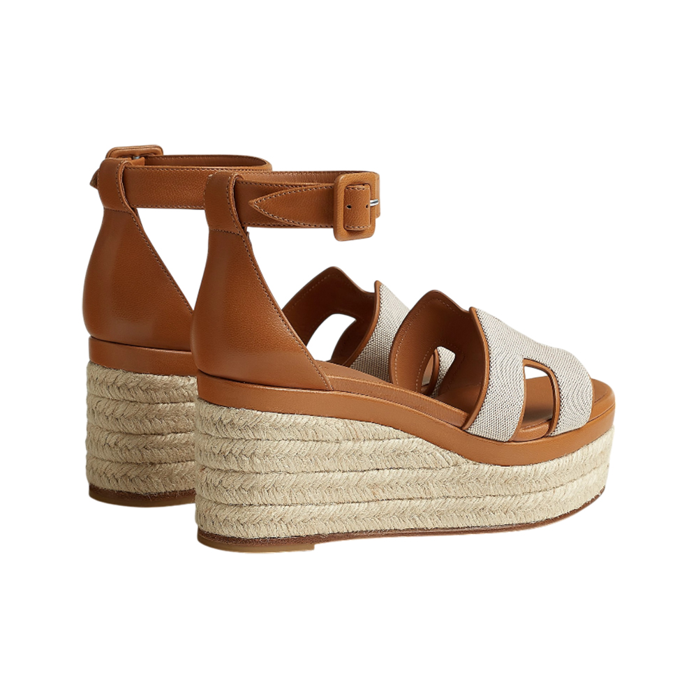 Hermès Elda H Canvas and Goatskin Espadrille Noisette