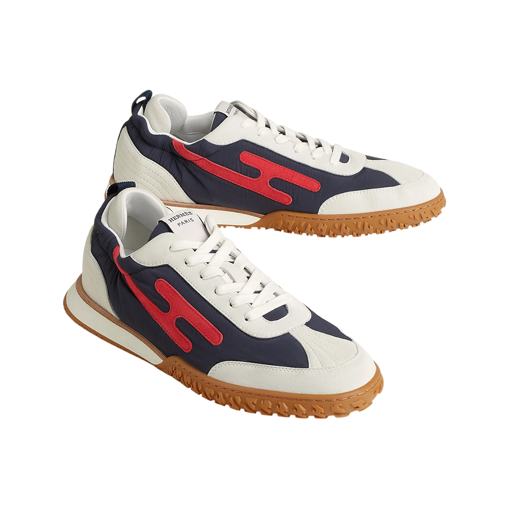 Hermès Jet Canvas and Suede Goatskin Sneakers Marine / Rouge