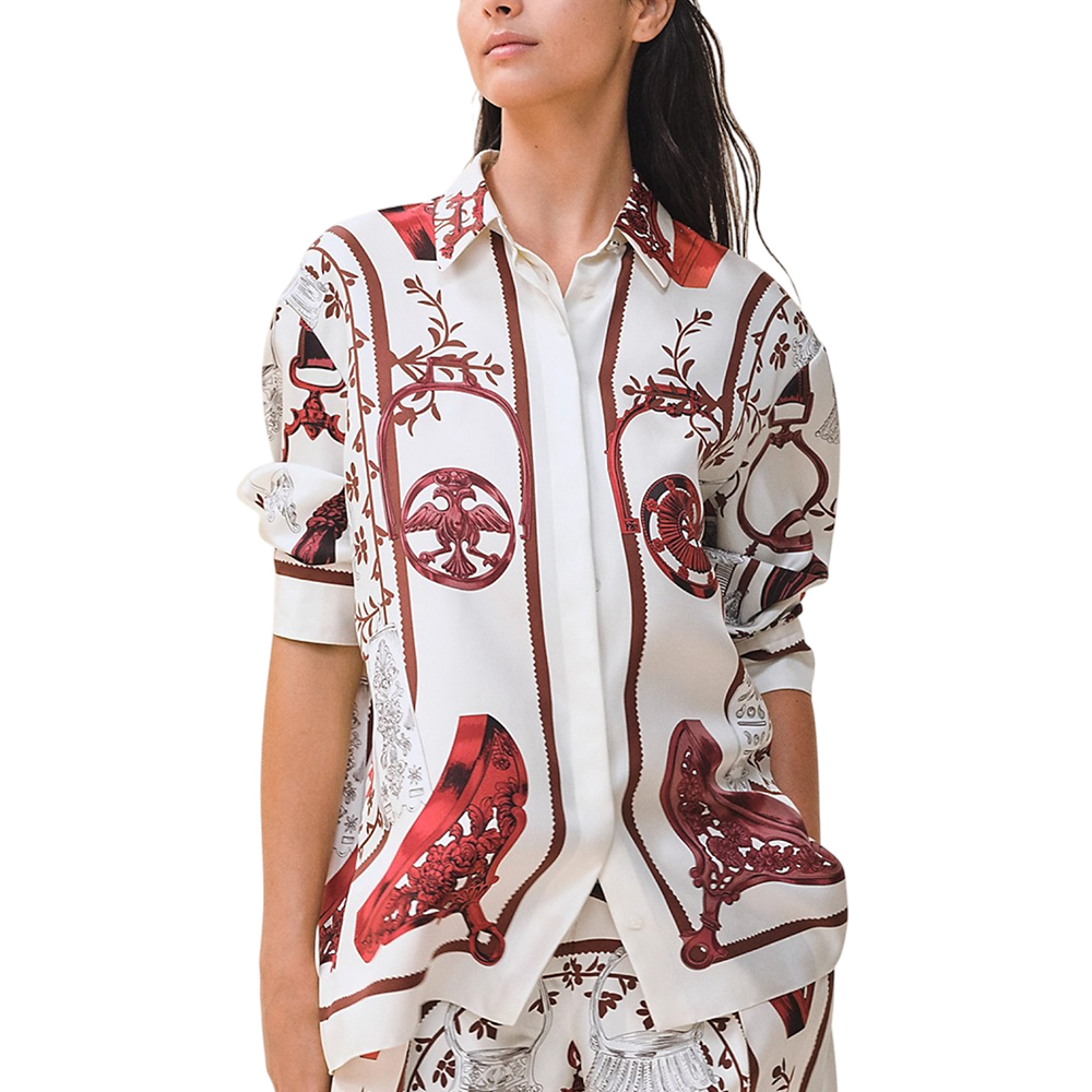 Hermès Etriers Printed Silk Shirt White/Red – voilà.id