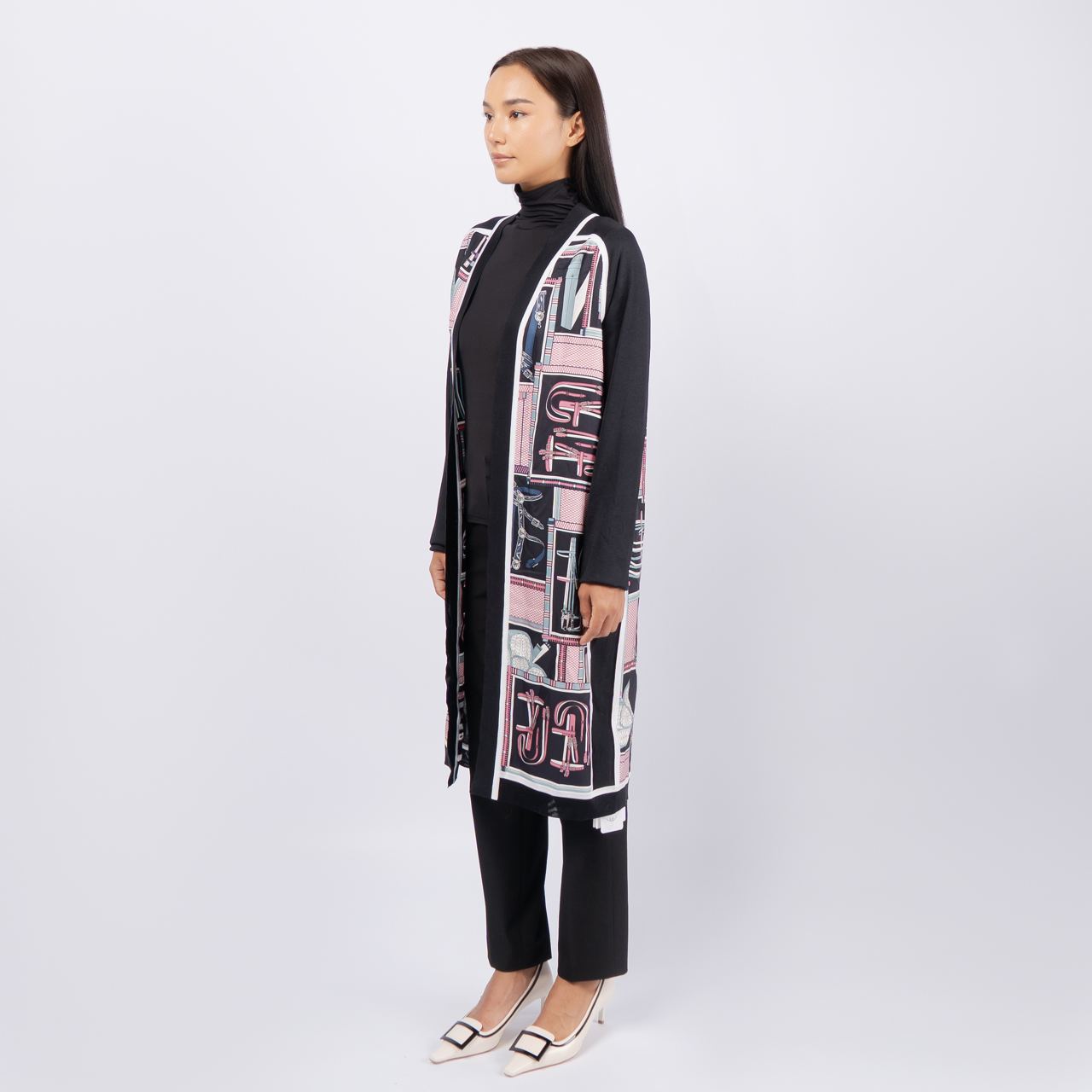 Hermès Lettres Equestres Long-Sleeve Twillaine Cardigan Black