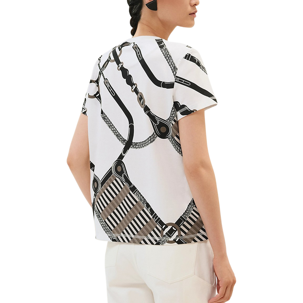 Hermès Droit Imprime Coaching Remix T-Shirt Blanc Cassé