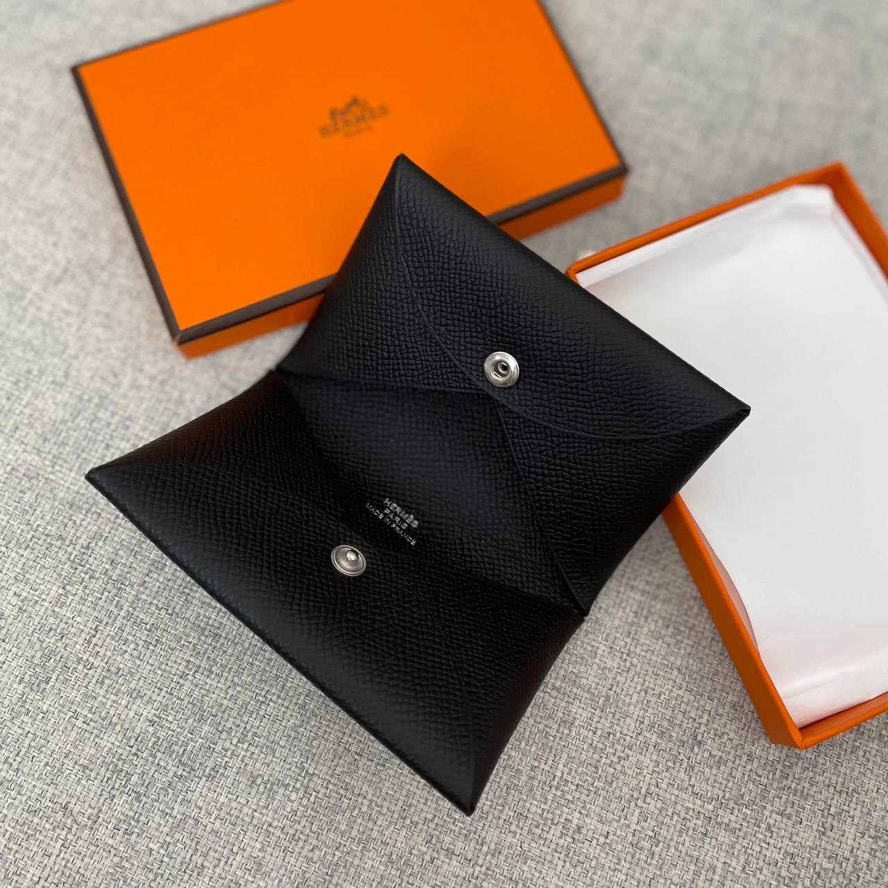 ★Hermes Calvi Card Holder Epsom & Palladium Noir★ Hermes Calvi Card Holder New Bleu Ocean Evercolor Palladium