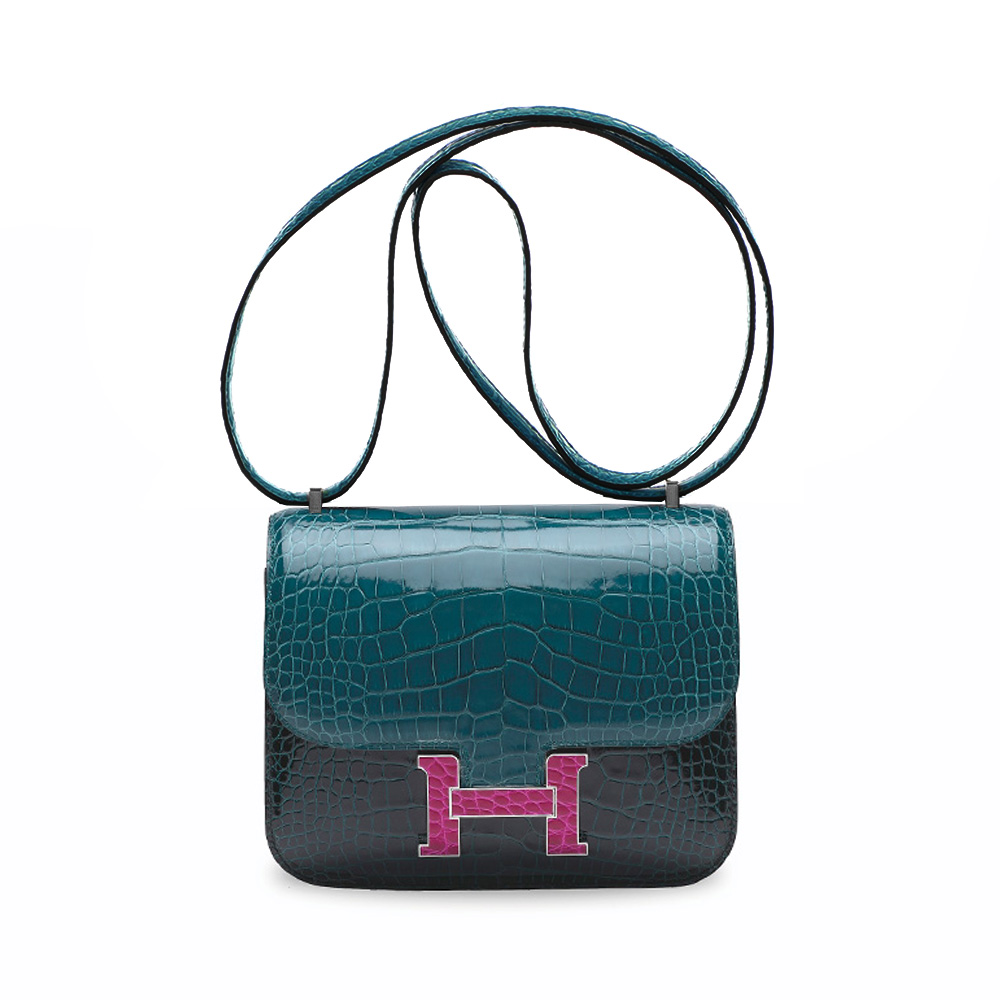 Hermès Constance 18 Vert Rosseau Baltique Shiny Croco Alligator