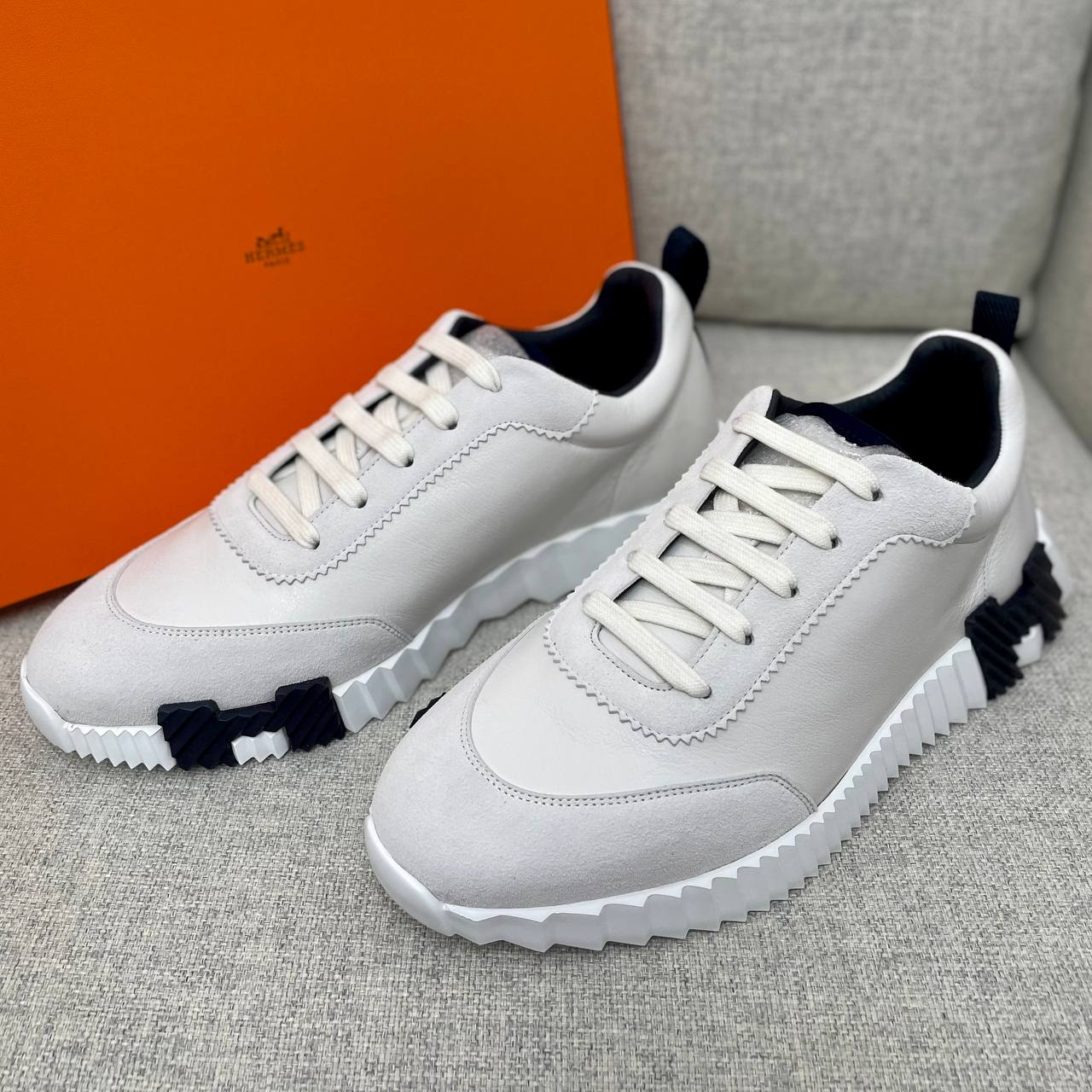 ★Hermes★Bouncing Sneakers Calfskin Suede Goatskin★Blanc HERMES Calfskin Suede Goatskin Bouncing Sneakers 37 White