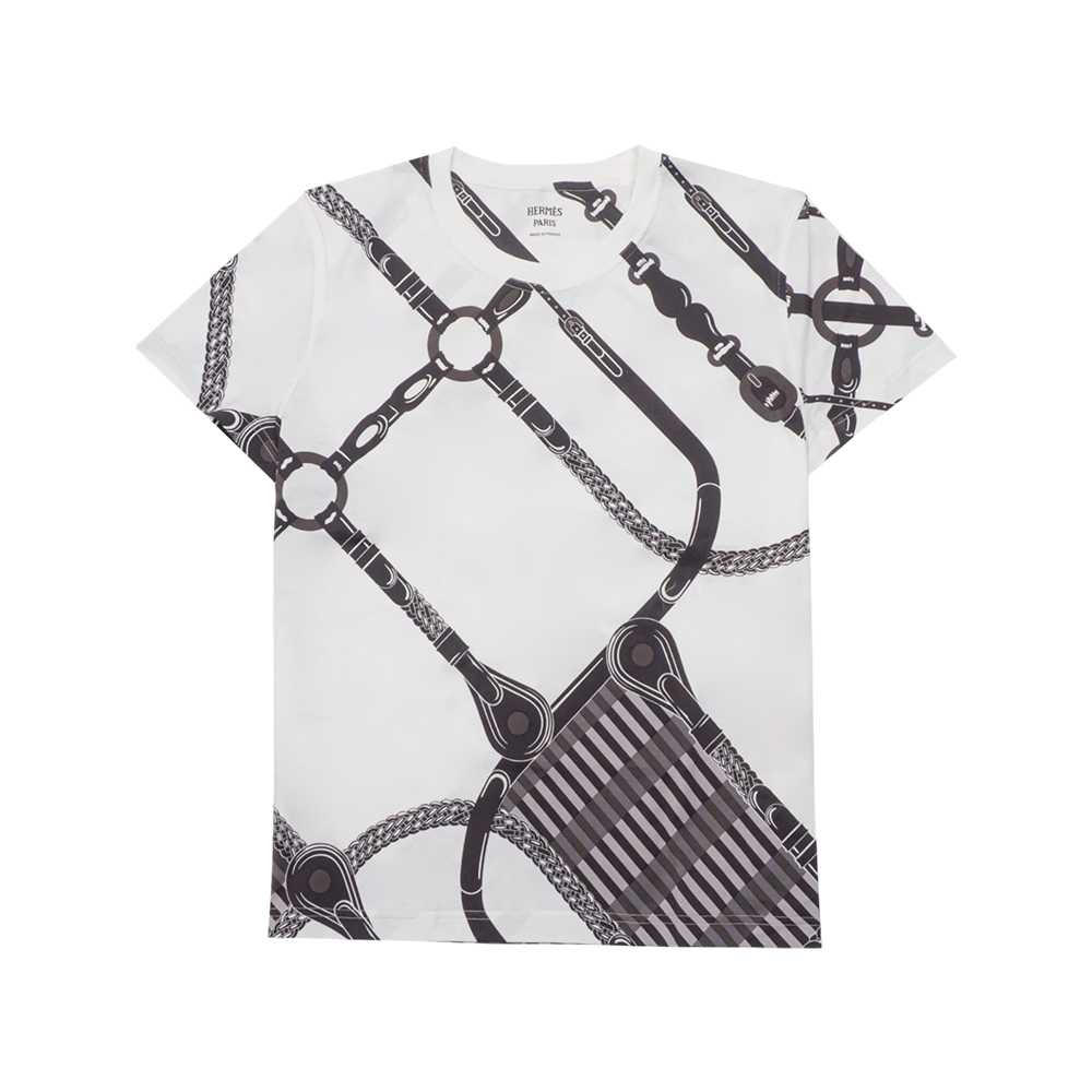 Hermès Droit Imprime Coaching Remix T-Shirt Blanc Cassé