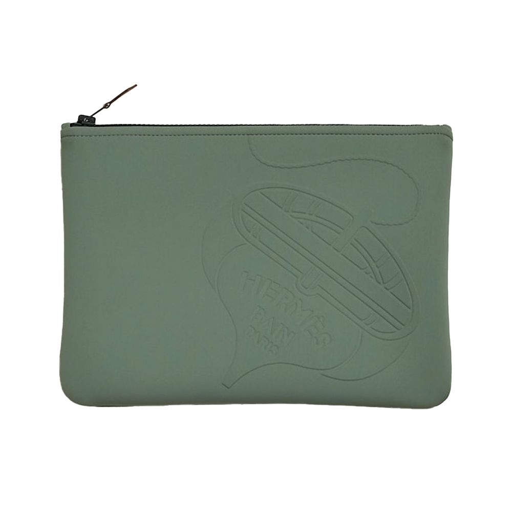 Hermès Neobain and Thalassa Embossed Medium Pouch Khaki