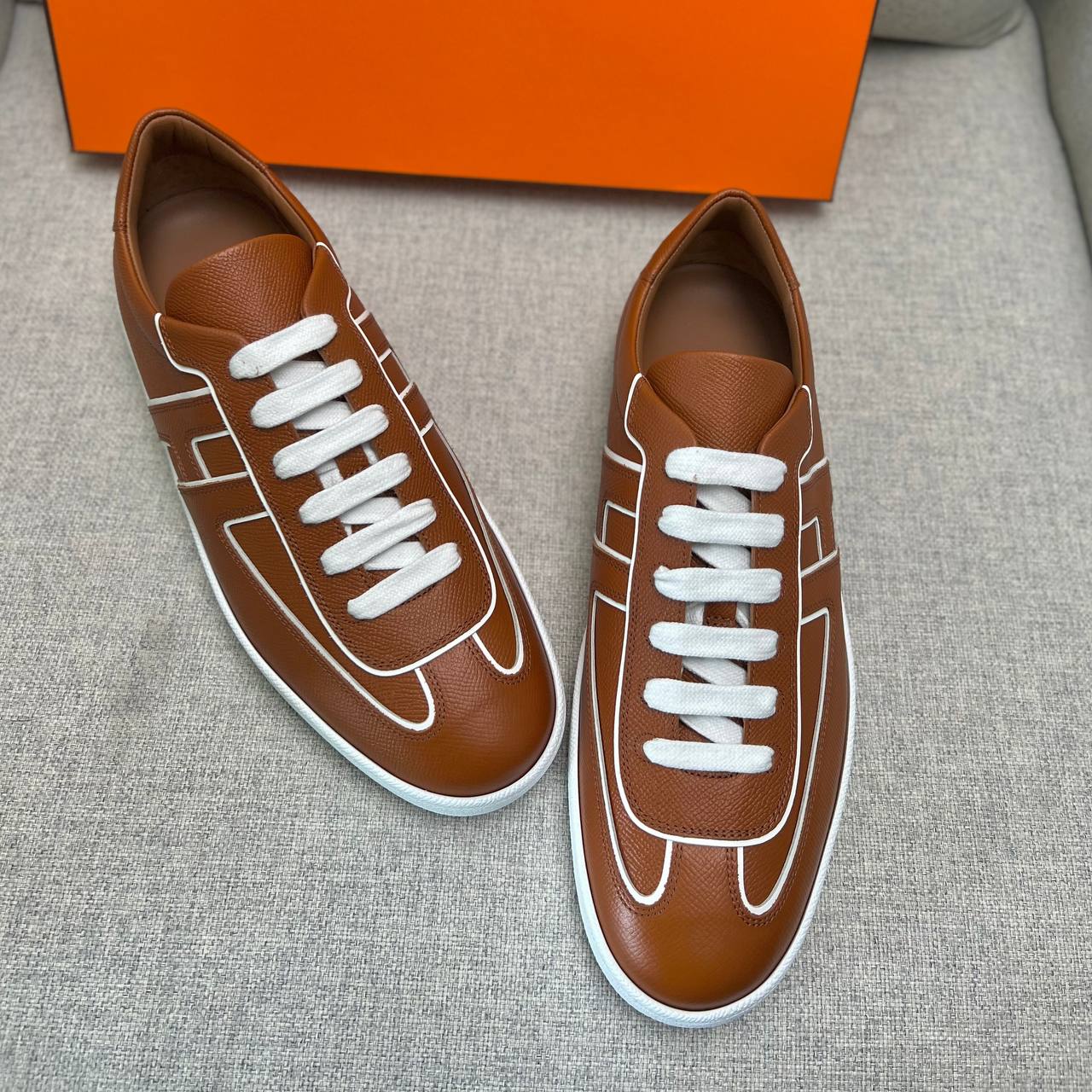 Hermès Boomerang Monochrome Epsom Calfskin Sneakers Natural