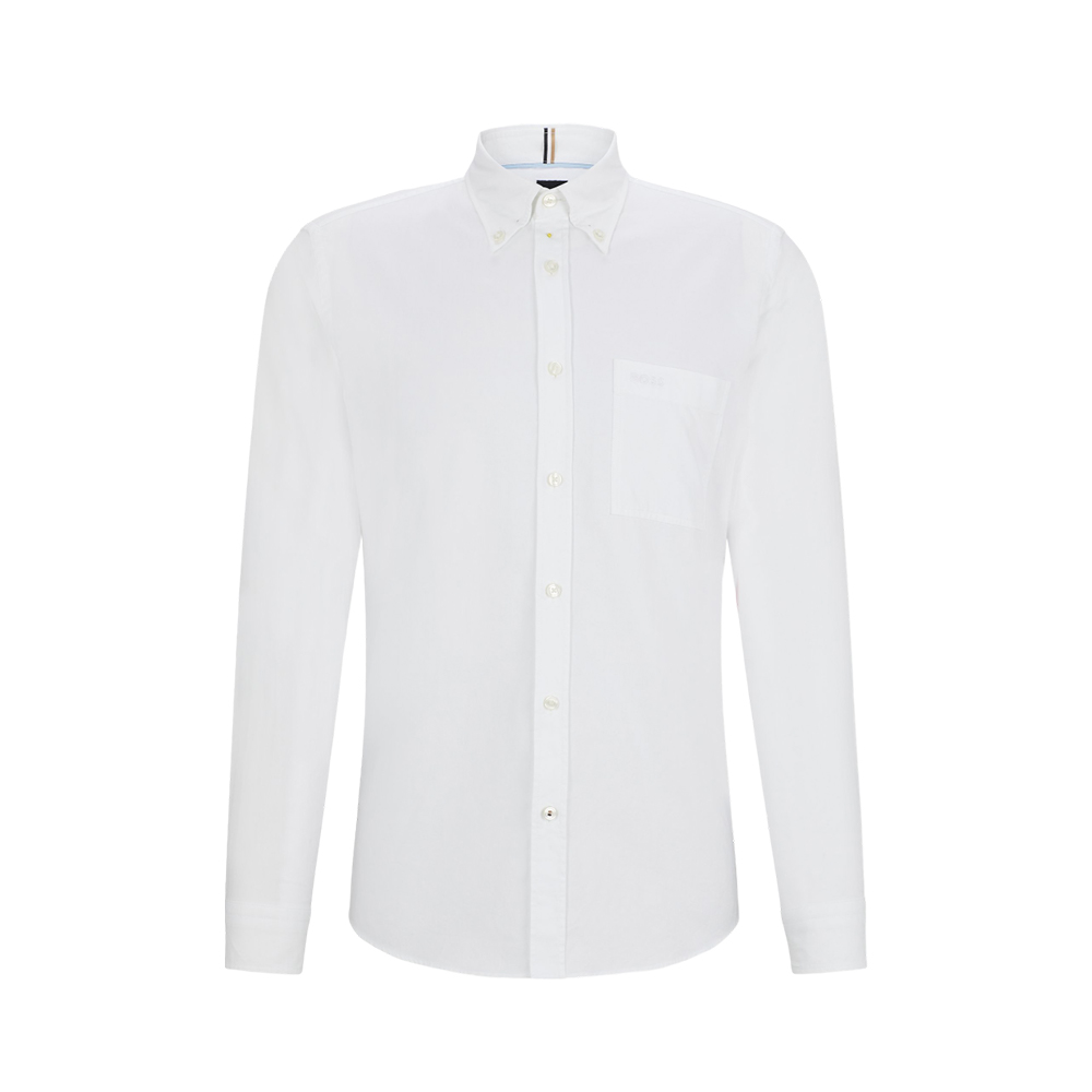Hugo Boss Roan Logo Pocket Long Sleeved Shirt White voilà.id