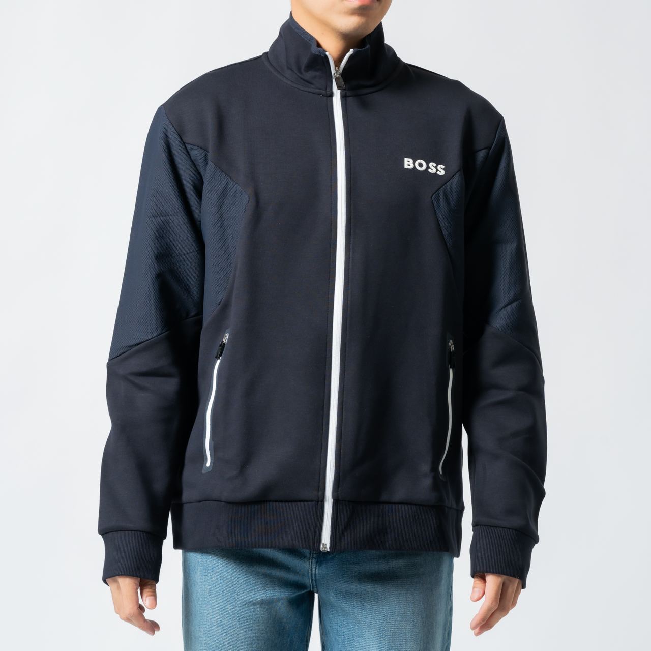 Hugo Boss Skaz-1 with 3D Moulded Logo Zipped Jacket Dark Blue