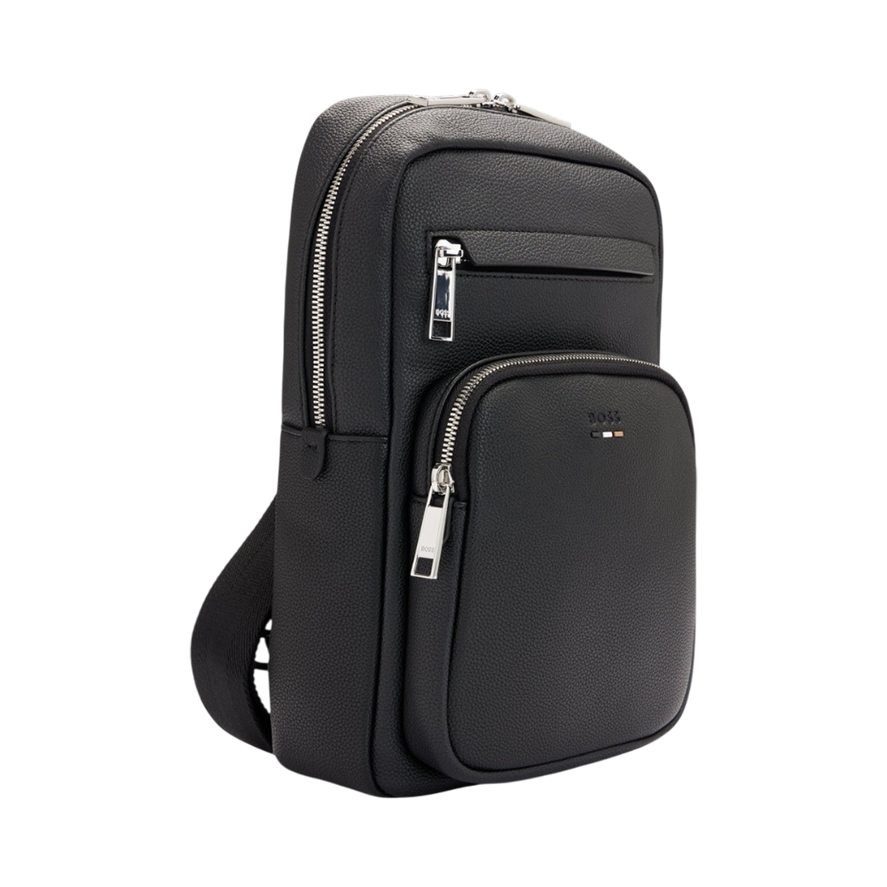 Hugo Boss Ray_ Monostrap Sling Bag with Two-Way Zip Closure Black