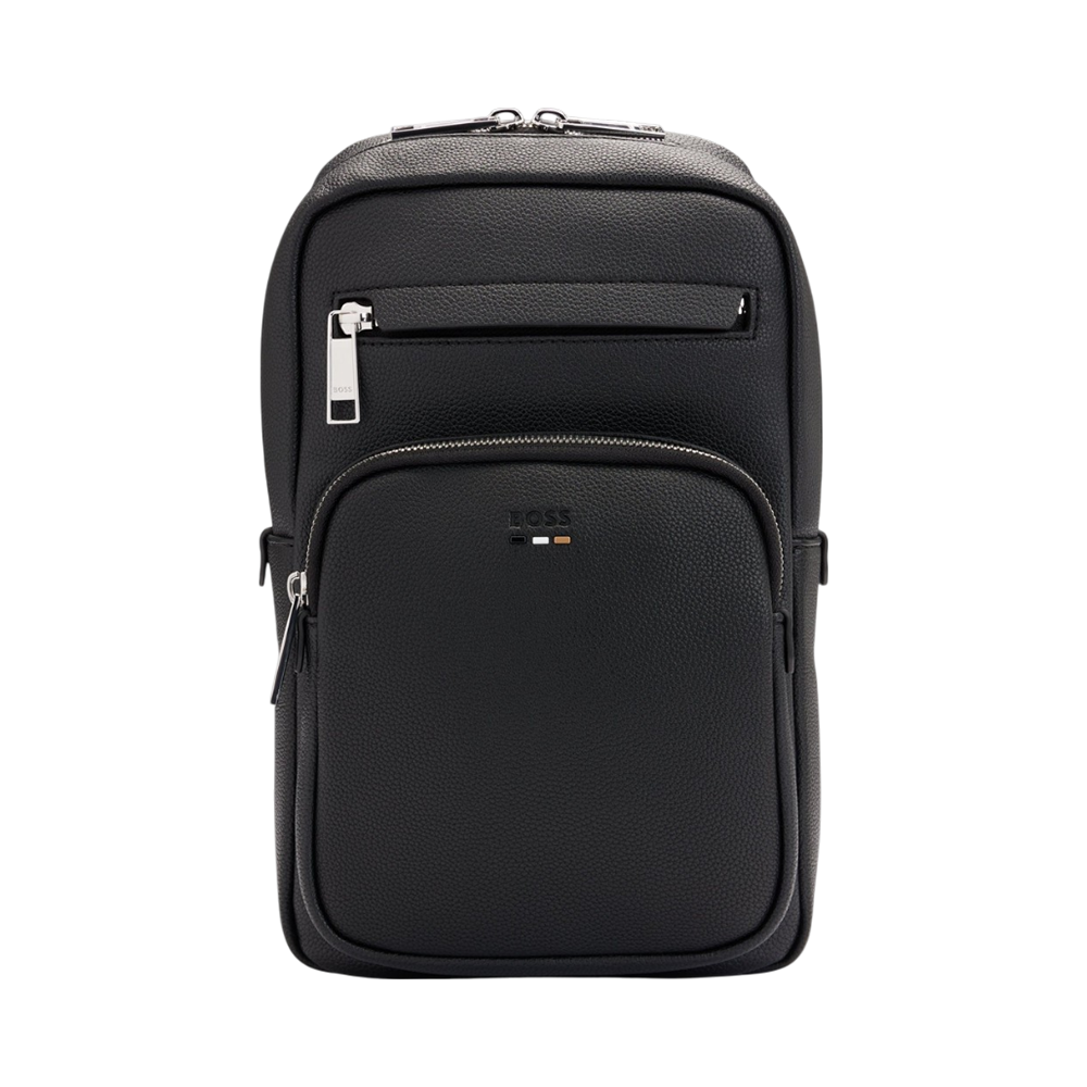 Hugo Boss Ray_ Monostrap Sling Bag with Two-Way Zip Closure Black