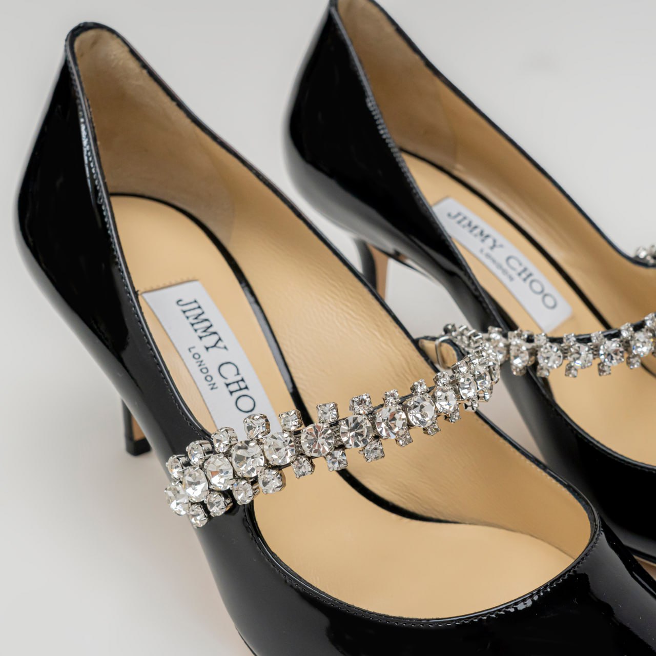 Bing 65 Crystal Strap Patent Leather Ballet Pumps Black