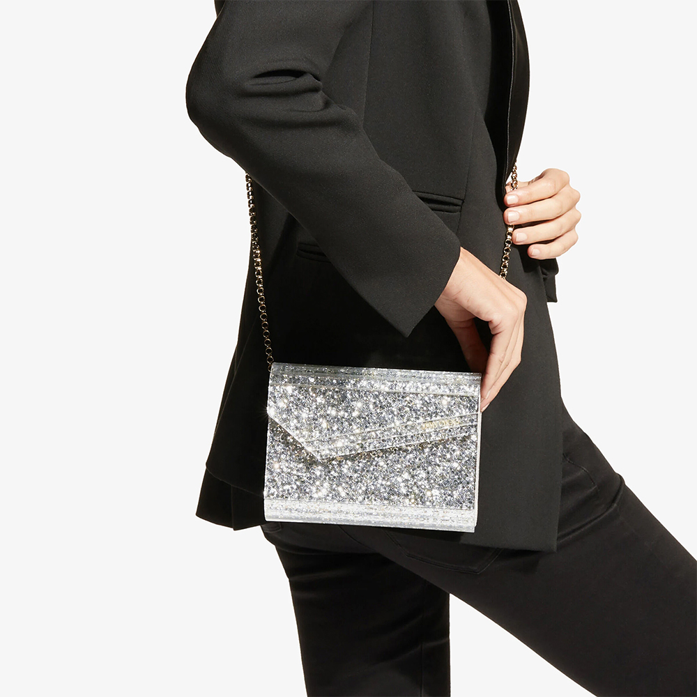 Jimmy Choo Candy Glitter Fabric Clutch Bag Champagne – voilà.id
