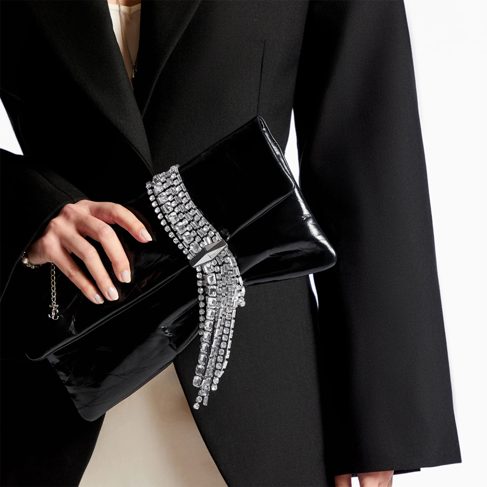 Jimmy Choo Zandra Vintage Metallic Leather Clutch Bag Black/Silver