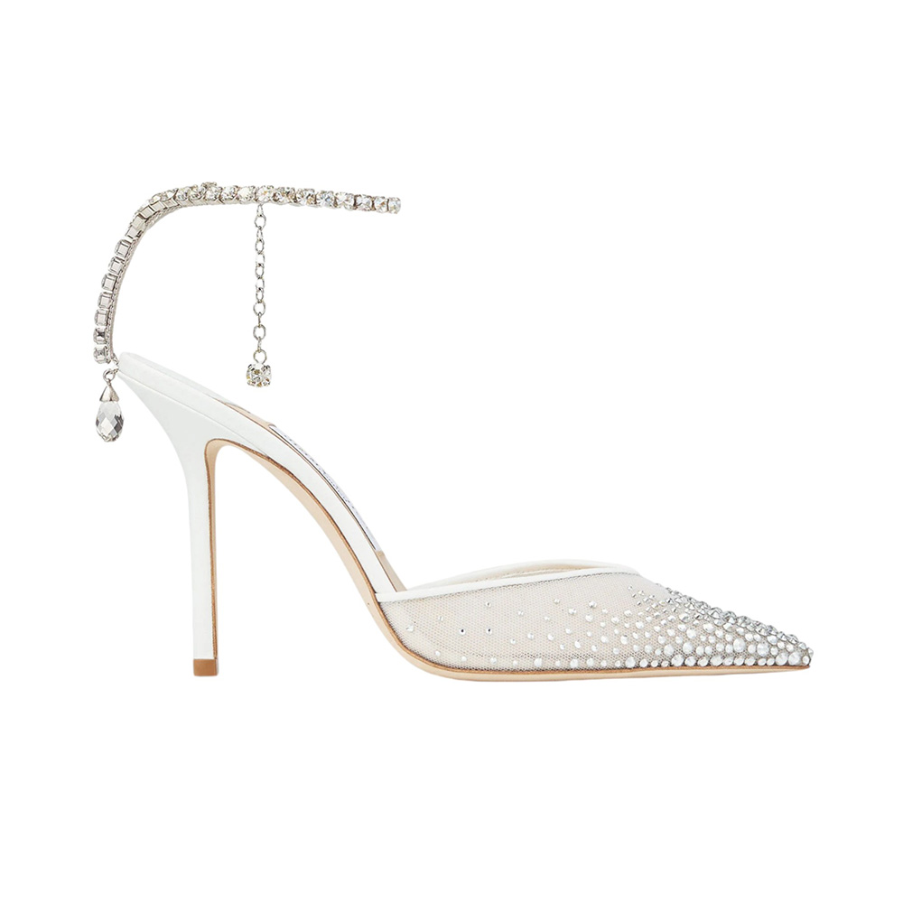 上品さと華やかさ【Jimmy Choo】サイ―ダ100 チェーン付き *洗練 クリスタルチェーン付き Platinum Ice ダスティグリッター